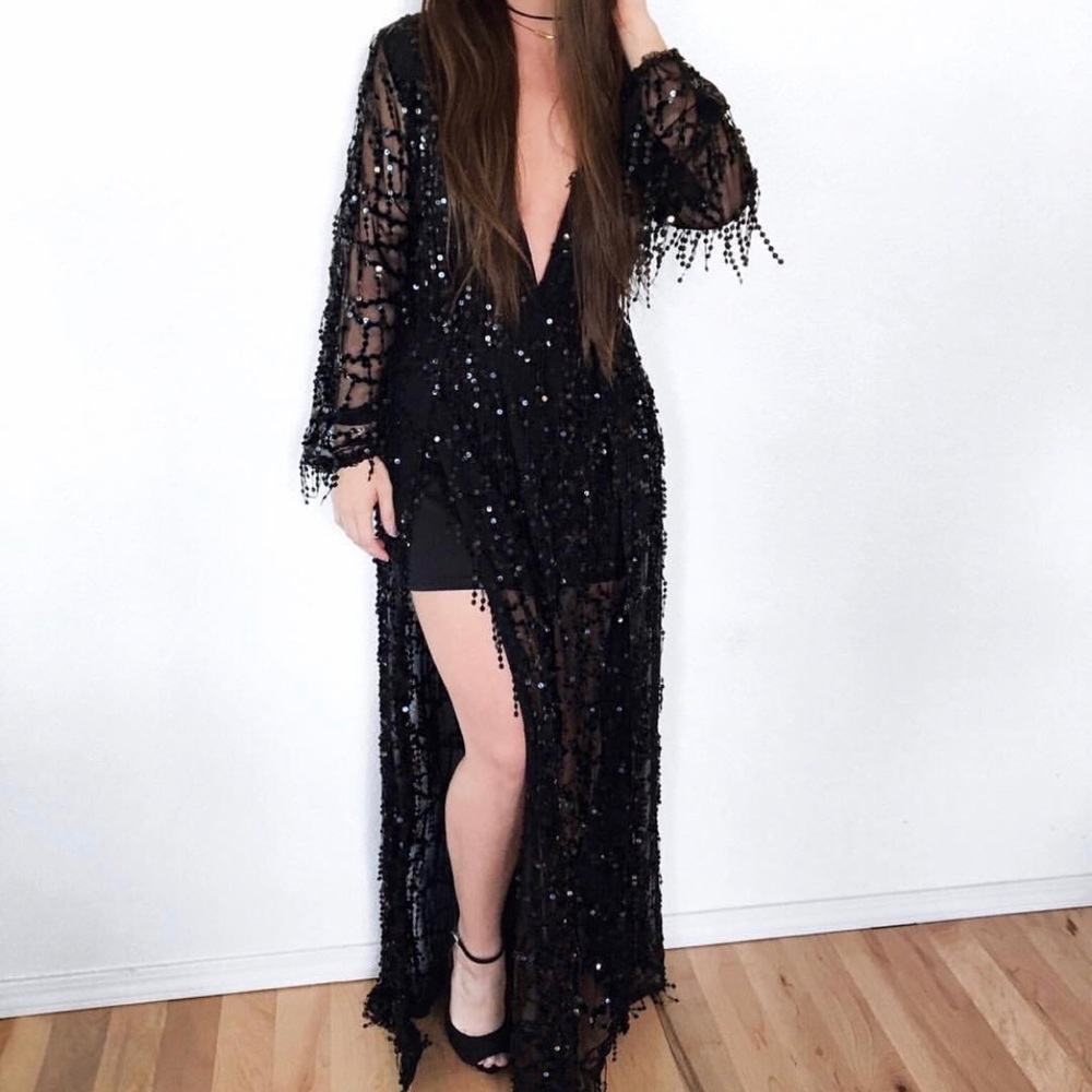 BLACK SEQUIN MAXI DRESS- Halloween